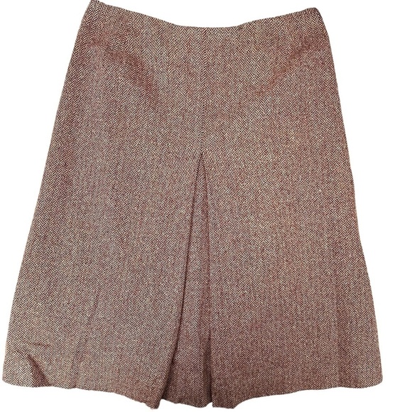 Eddie Bauer | Lined Wool Skirt  Burgundy and Creme | Herringbone Pattern - Picture 1 of 3